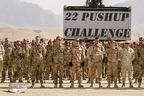 Soldiers participating in 22 Pushup Challenge