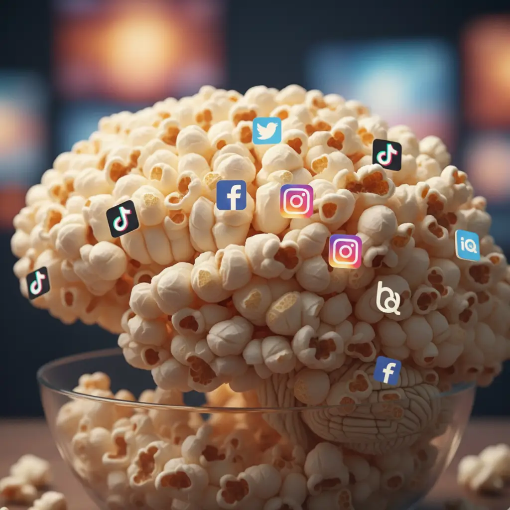 Illustration of popcorn brain cognitive fragmentation